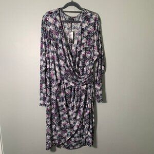 NEW Covington long sleeve‎ drape faux wrap knee length stretch career dress